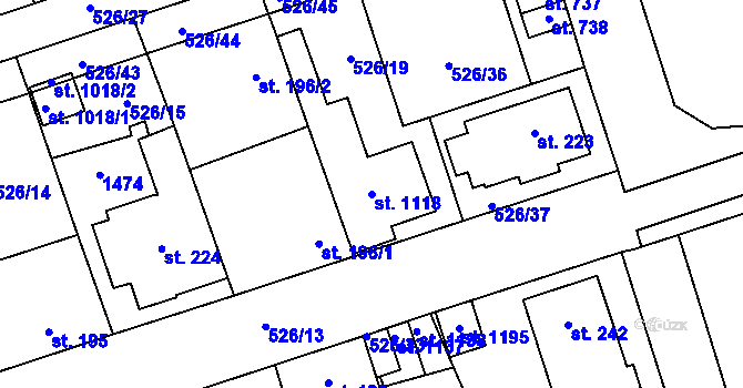 Parcela st. 1118 v KÚ Prštné, Katastrální mapa