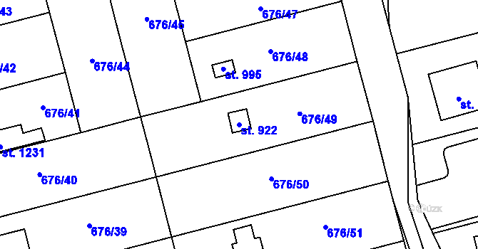 Parcela st. 922 v KÚ Prštné, Katastrální mapa