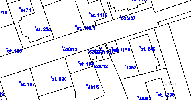 Parcela st. 1137 v KÚ Prštné, Katastrální mapa
