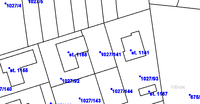 Parcela st. 1027/141 v KÚ Prštné, Katastrální mapa