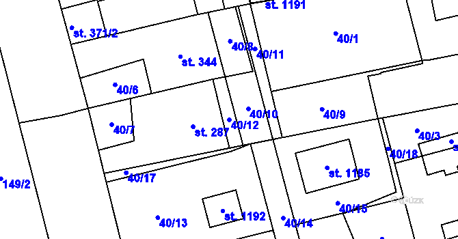 Parcela st. 40/12 v KÚ Prštné, Katastrální mapa