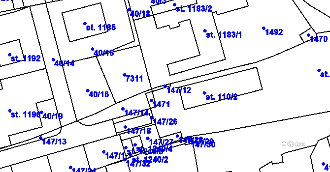 Parcela st. 147/12 v KÚ Prštné, Katastrální mapa