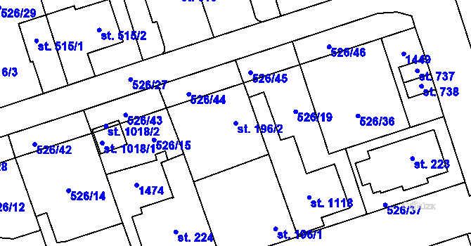 Parcela st. 196/2 v KÚ Prštné, Katastrální mapa