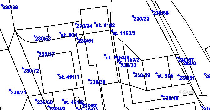 Parcela st. 1153/1 v KÚ Prštné, Katastrální mapa