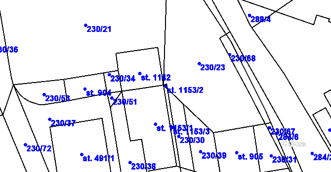 Parcela st. 1153/2 v KÚ Prštné, Katastrální mapa