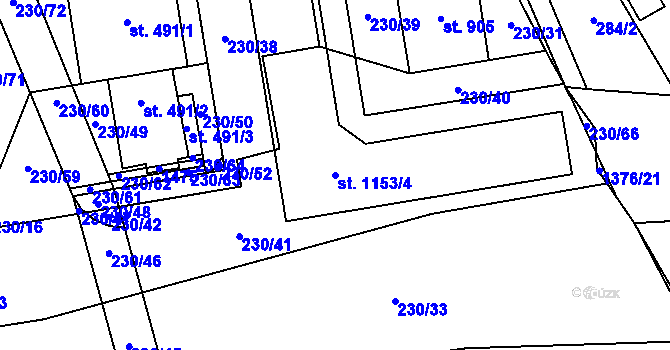 Parcela st. 1153/4 v KÚ Prštné, Katastrální mapa