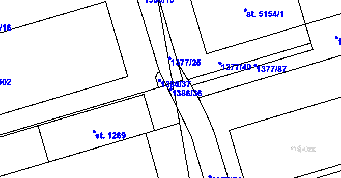 Parcela st. 1386/36 v KÚ Prštné, Katastrální mapa