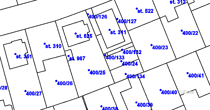 Parcela st. 400/133 v KÚ Prštné, Katastrální mapa