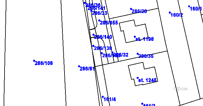 Parcela st. 286/153 v KÚ Prštné, Katastrální mapa