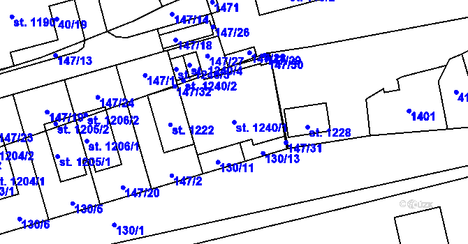 Parcela st. 1240/1 v KÚ Prštné, Katastrální mapa