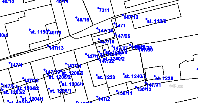 Parcela st. 1240/3 v KÚ Prštné, Katastrální mapa