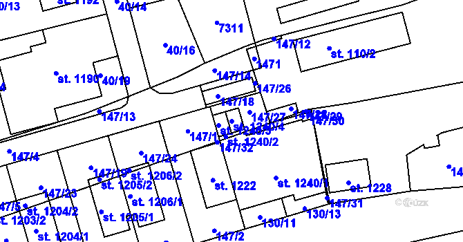 Parcela st. 1240/4 v KÚ Prštné, Katastrální mapa