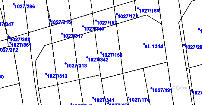 Parcela st. 1027/158 v KÚ Prštné, Katastrální mapa