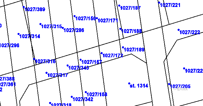 Parcela st. 1027/172 v KÚ Prštné, Katastrální mapa
