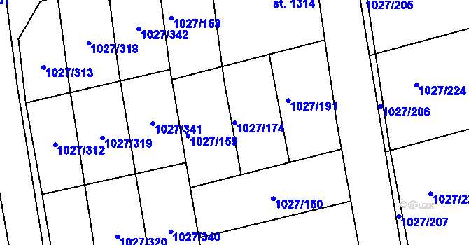 Parcela st. 1027/174 v KÚ Prštné, Katastrální mapa