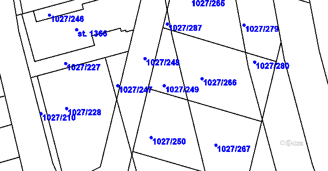 Parcela st. 1027/249 v KÚ Prštné, Katastrální mapa