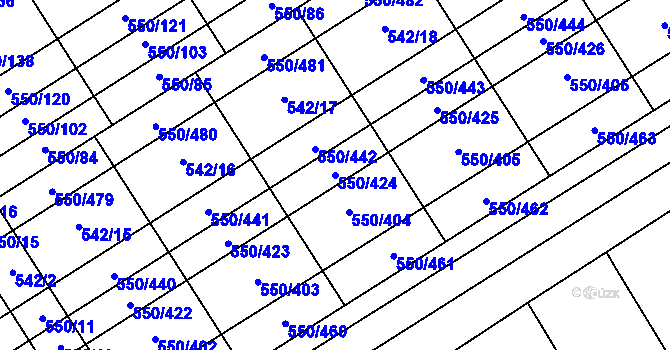 Parcela st. 550/424 v KÚ Prštné, Katastrální mapa