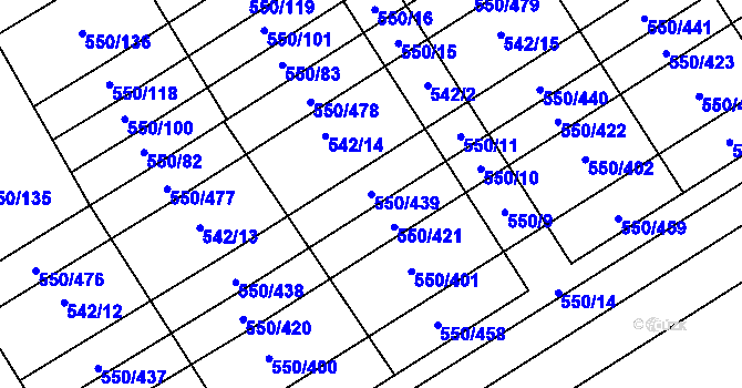 Parcela st. 550/439 v KÚ Prštné, Katastrální mapa