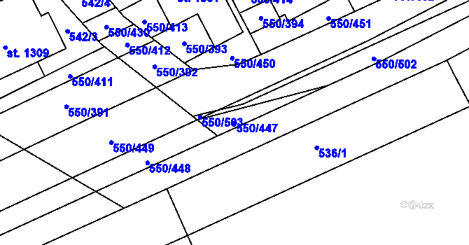 Parcela st. 550/447 v KÚ Prštné, Katastrální mapa