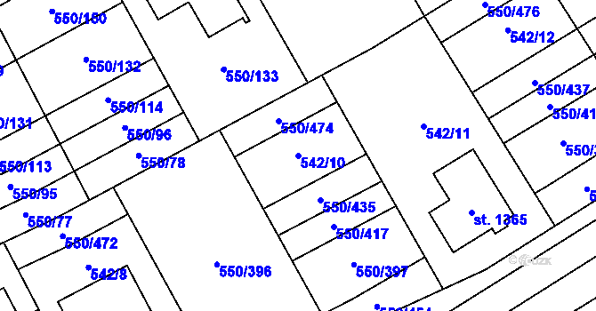 Parcela st. 542/10 v KÚ Prštné, Katastrální mapa