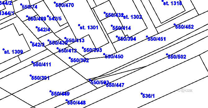 Parcela st. 550/450 v KÚ Prštné, Katastrální mapa