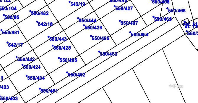 Parcela st. 550/463 v KÚ Prštné, Katastrální mapa