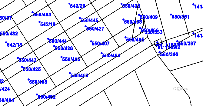 Parcela st. 550/464 v KÚ Prštné, Katastrální mapa