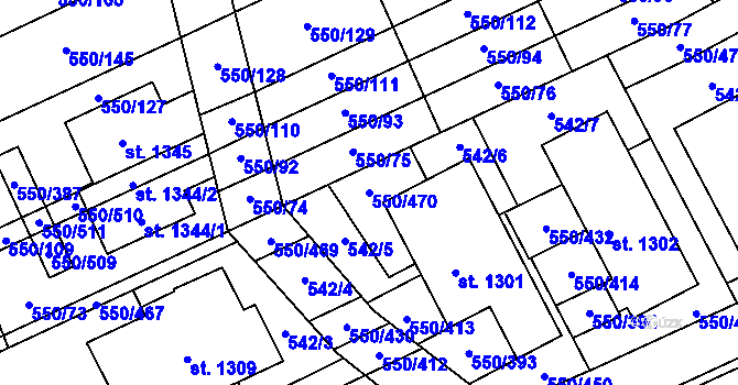 Parcela st. 550/470 v KÚ Prštné, Katastrální mapa