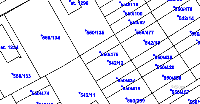 Parcela st. 550/476 v KÚ Prštné, Katastrální mapa
