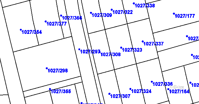 Parcela st. 1027/308 v KÚ Prštné, Katastrální mapa