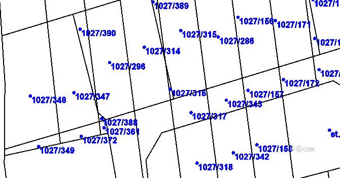 Parcela st. 1027/316 v KÚ Prštné, Katastrální mapa