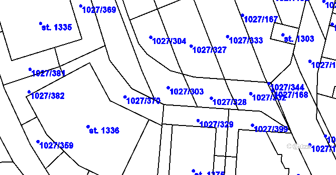 Parcela st. 1027/303 v KÚ Prštné, Katastrální mapa