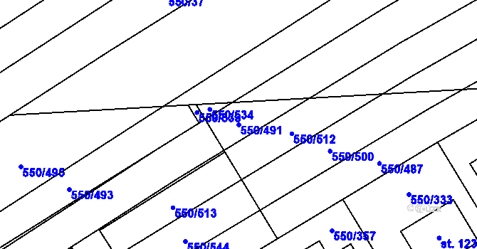 Parcela st. 550/491 v KÚ Prštné, Katastrální mapa