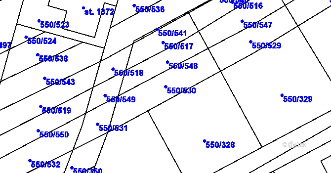 Parcela st. 550/530 v KÚ Prštné, Katastrální mapa