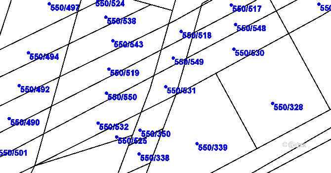 Parcela st. 550/531 v KÚ Prštné, Katastrální mapa