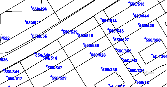 Parcela st. 550/546 v KÚ Prštné, Katastrální mapa