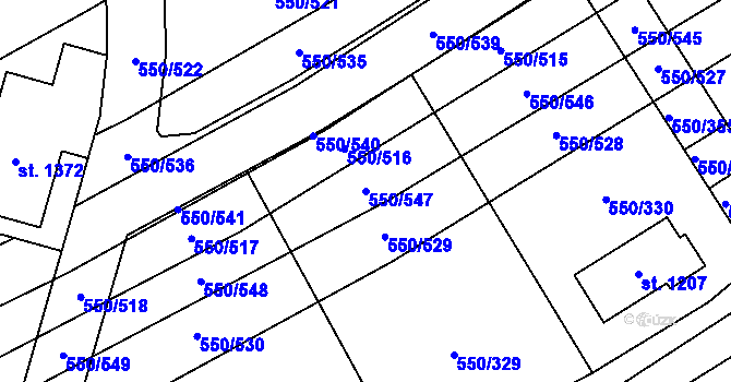 Parcela st. 550/547 v KÚ Prštné, Katastrální mapa