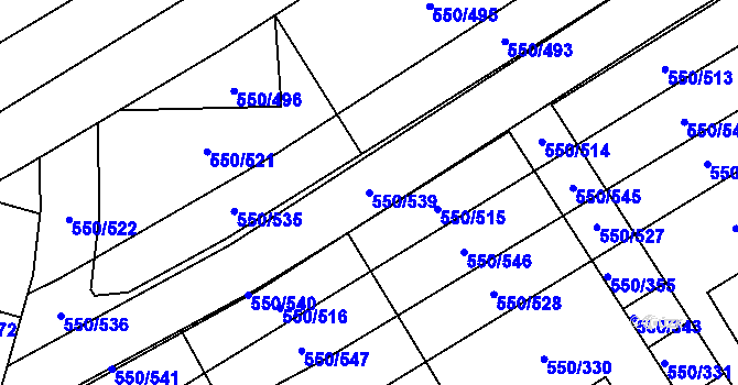 Parcela st. 550/539 v KÚ Prštné, Katastrální mapa