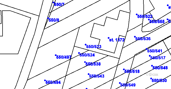 Parcela st. 550/523 v KÚ Prštné, Katastrální mapa
