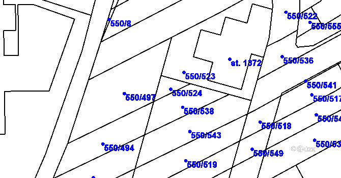 Parcela st. 550/524 v KÚ Prštné, Katastrální mapa