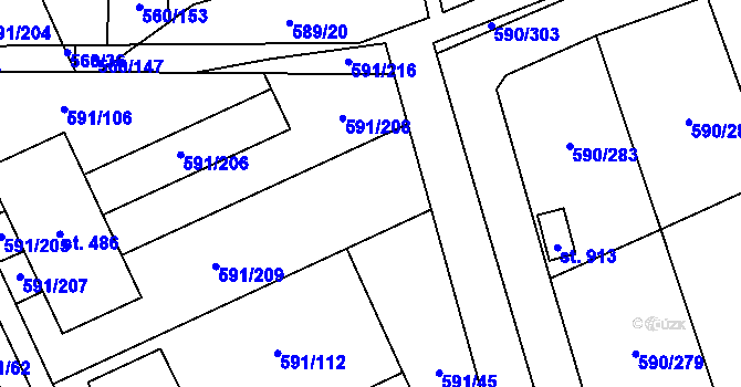 Parcela st. 591/215 v KÚ Mladcová, Katastrální mapa