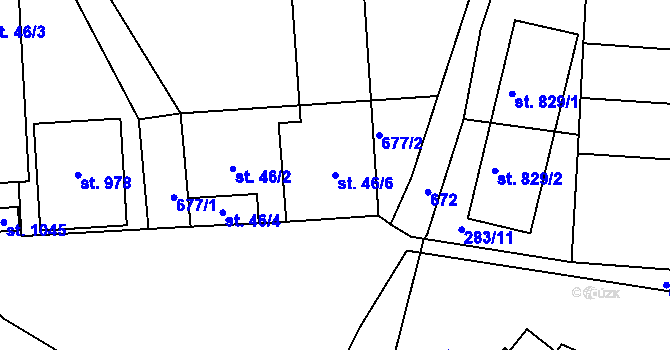 Parcela st. 46/6 v KÚ Mladcová, Katastrální mapa