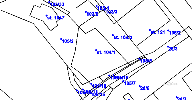 Parcela st. 104/1 v KÚ Mladcová, Katastrální mapa