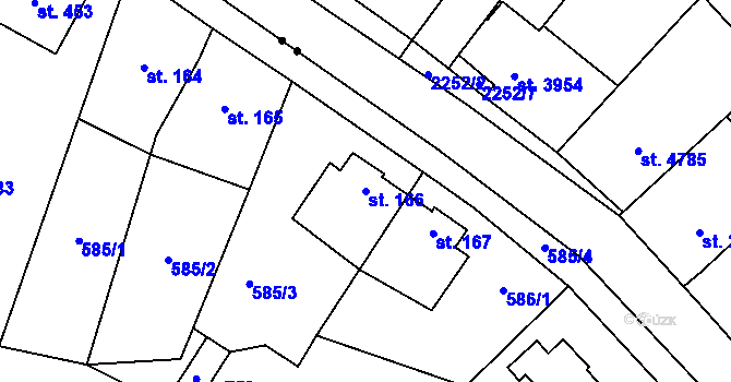 Parcela st. 166 v KÚ Mladcová, Katastrální mapa