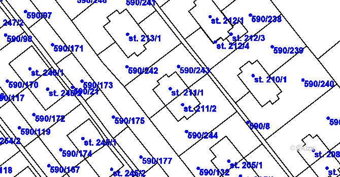 Parcela st. 211/1 v KÚ Mladcová, Katastrální mapa