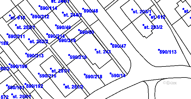 Parcela st. 243 v KÚ Mladcová, Katastrální mapa