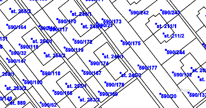 Parcela st. 245/1 v KÚ Mladcová, Katastrální mapa