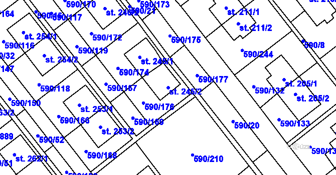 Parcela st. 245/2 v KÚ Mladcová, Katastrální mapa