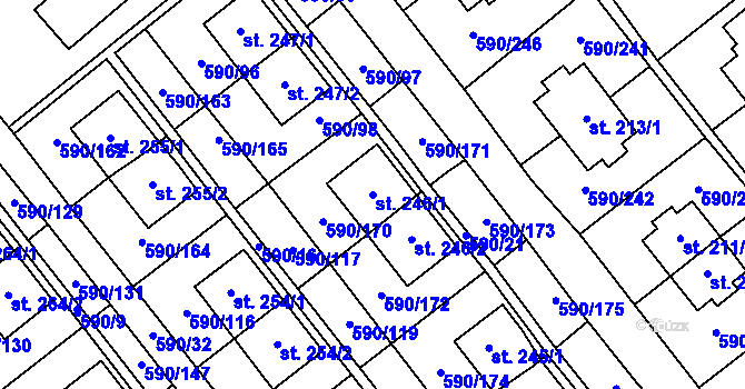 Parcela st. 246/1 v KÚ Mladcová, Katastrální mapa