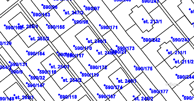 Parcela st. 246/2 v KÚ Mladcová, Katastrální mapa